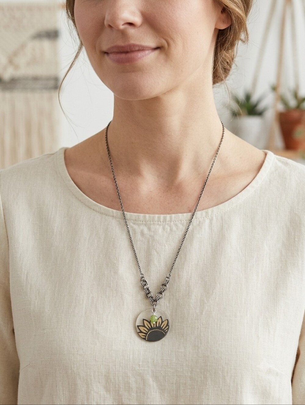 Handcrafted Sunflower and Chainmaille Pendant Necklace